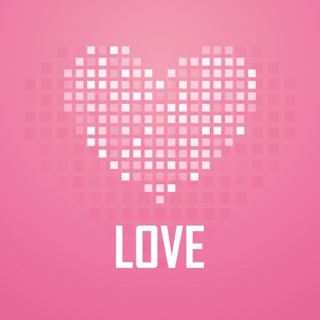 Heart Pixel vector illustration on pink backgroundの写真素材