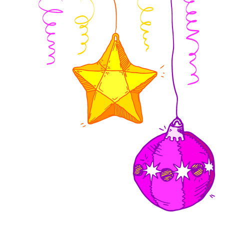 Merry Christmas decorations sketch. Star and ballの写真素材