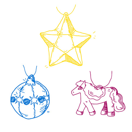 Merry Christmas decorations sketch. Star, horse and ballの写真素材