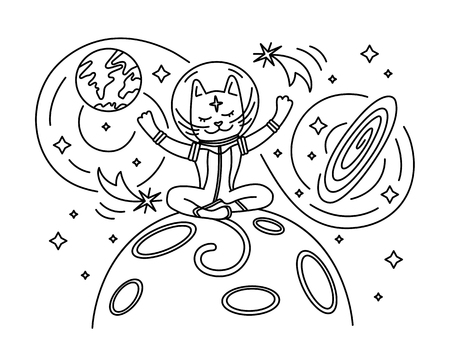 Cat astronaut sitting on the Moon. Vectorのイラスト素材