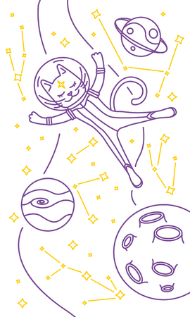 Cat astronaut flying in space. Vector illustrationのイラスト素材