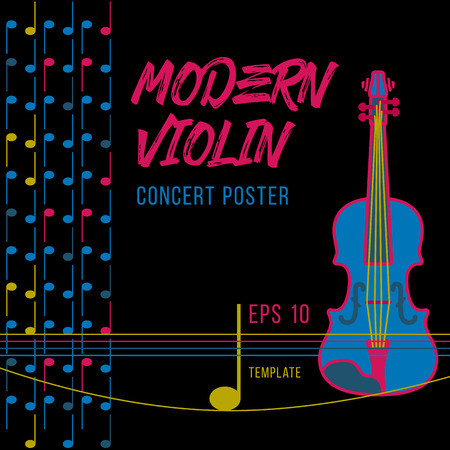Modern violin concert poster. Colorful vector illustration on black backgroundのイラスト素材