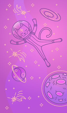 Cat astronaut flying in space. illustrationの写真素材