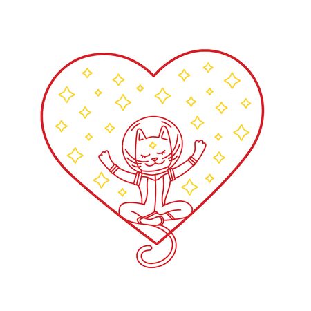 Cat with heart and stars. illustrationの写真素材