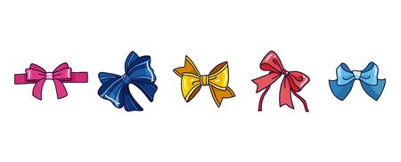Set of different bows and ribbon knots. Hand drawn isolatedの写真素材