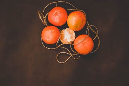 Mandarins on Brown backgroundの写真素材