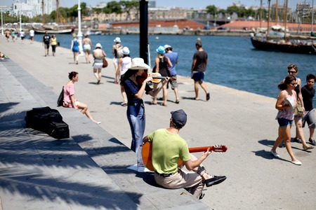Street musicians on the waterfront of Spainのeditorial素材
