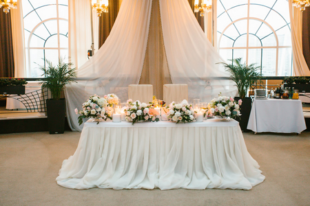 Table for the bride and groom to banquetの写真素材