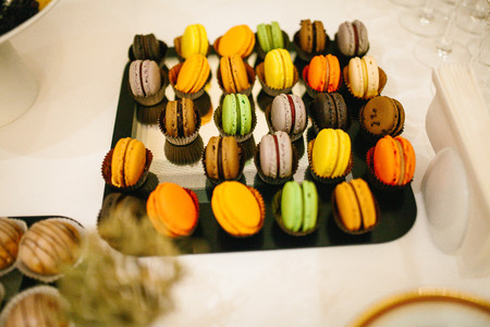 Colored macaroon. Sweet eat. Wedding day. Loveの写真素材