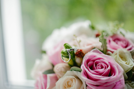 Wedding rings wedding bouquetの写真素材