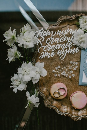 Wedding invitations and wedding ringsの写真素材