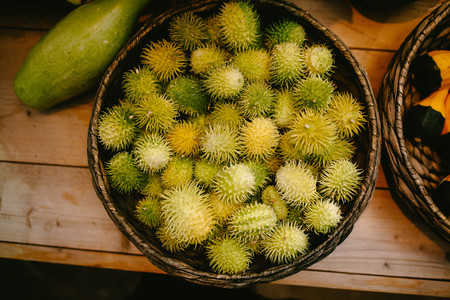 Spiny cucumbers in a basket. Nature productの写真素材