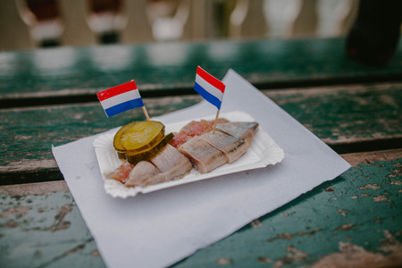 Herring with pickled cucumber. Netherlands Foodの写真素材
