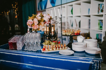 buffet table with food and drink. wedding decorの写真素材