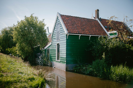 Green House near the water in netherlandsの写真素材