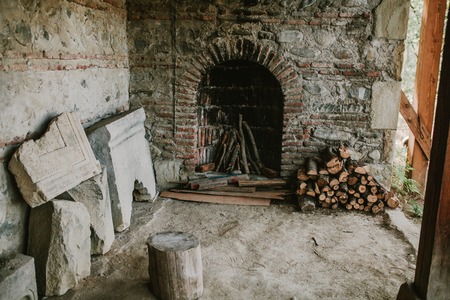 View of the old brick fireplace, oldの写真素材