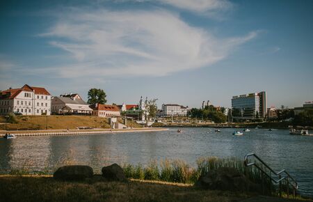 View of the river and buildings in Minskのeditorial素材