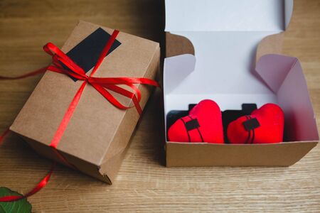 Desserts in the form of a heart in a gift box. Valentine's Day gift, loveの写真素材