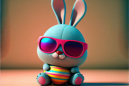 Cute cartoon rabbit with sunglasses. Generative AIの素材