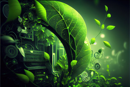 green spring plant tech background. AI generatedの素材