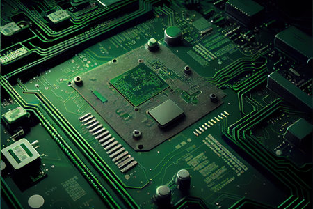 Green electronic circuit board. Motherboard the device of PC. Abstract technology background. AI generatedの素材