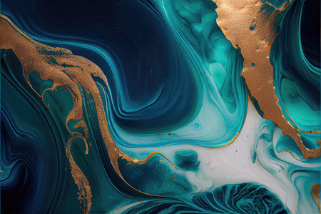 Blue, gold and white stains of paint, texture of marble or stone, abstract background. AI generatedの素材