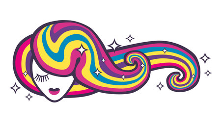 Girl face with rainbow hair.のイラスト素材