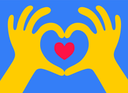 Heart shape made with hands. Vector illustration on blue background.のイラスト素材