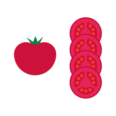 Tomato with tomato slices. Flat vector isolated.のイラスト素材