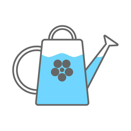 Watering can with water and flower picture. Vector isolated on white background.のイラスト素材