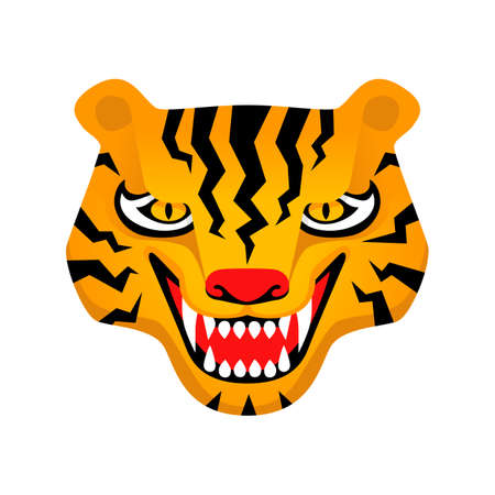 Tiger head roaring. Vector illustration isolated on white.のイラスト素材