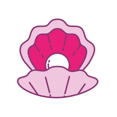 Open seashell with a pearl. Logo, design element, print. Vector isolated on white background.のイラスト素材