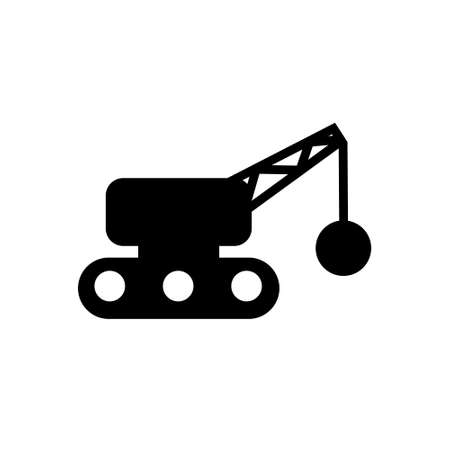 Demolish machine single black glyph icon. Demolition of buildings. Vector isolated on white background.のイラスト素材