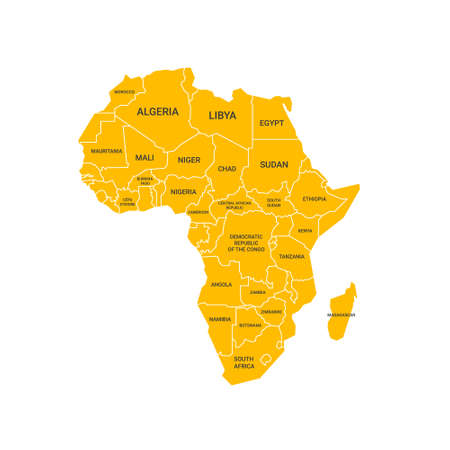 Africa political map with names of the biggest countries. Flat vector illustration isolated on white.のイラスト素材