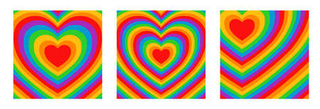 Set of rainbow striped heart square backgrounds. LGBT community pride concept illustration.のイラスト素材