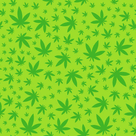Marijuana leaf vector seamless pattern on light green background. Modern vector pattern.のイラスト素材