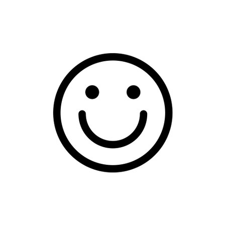 Single smile icon. Happy face symbol. Vector black line icon isolated on white background.のイラスト素材