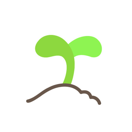 Little cute color sprout with two leaves in a line ground heap. Flat vector illustration isolated on white background.のイラスト素材