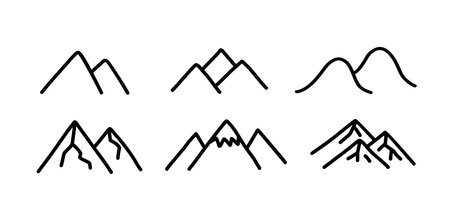 Abstract mountains simple drawings set. Vector line illustrations isolated on white background.のイラスト素材