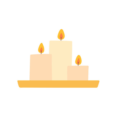 Tree burning aroma candles on a tray. Flat vector color illustration isolated on white background.のイラスト素材