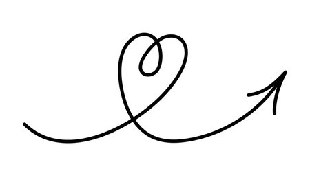 Heart shape curved line with arrow pointing right and up. Sketch. Vector black line design element isolated on white background.のイラスト素材