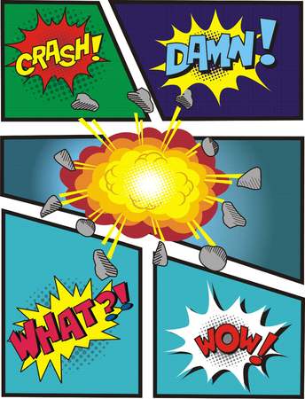 Big explosion bubble comic in frame and border.のイラスト素材