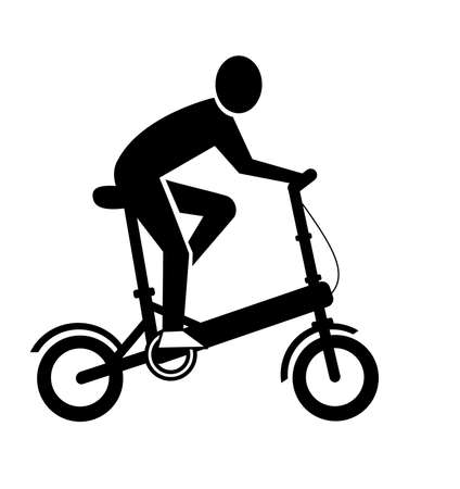 young man riding folding bike silhouette vectorのイラスト素材