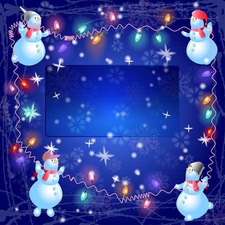 The christmas snowmen illustration hang out the bulbのイラスト素材