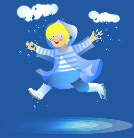 Boy under rain cartoon vector illustration のイラスト素材