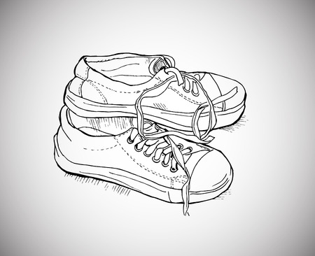 vector illustration old sports shoes sketch doodleのイラスト素材