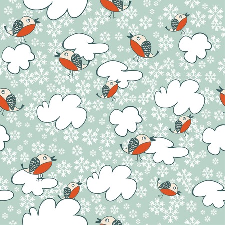 Seamless winter pattern with flying birdsのイラスト素材
