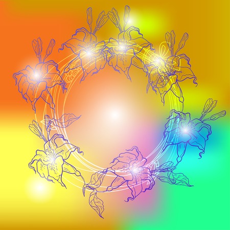Ornamental frame with lily on the color background. Vectorのイラスト素材