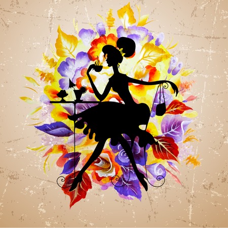 beauty girl silhouette with roseのイラスト素材