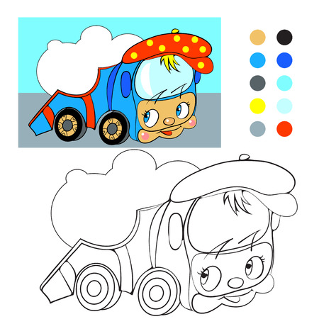 Coloring book. Cartoon funny car truck. のイラスト素材